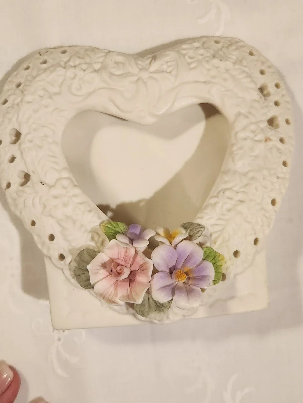 Vintage Porcelain Heart Shaped Ivory Picture Frame